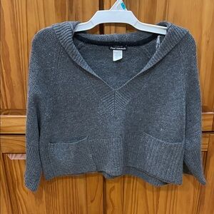 Cool Attitude Women's Charcoal V-Neck Hooded Sweater with Pockets